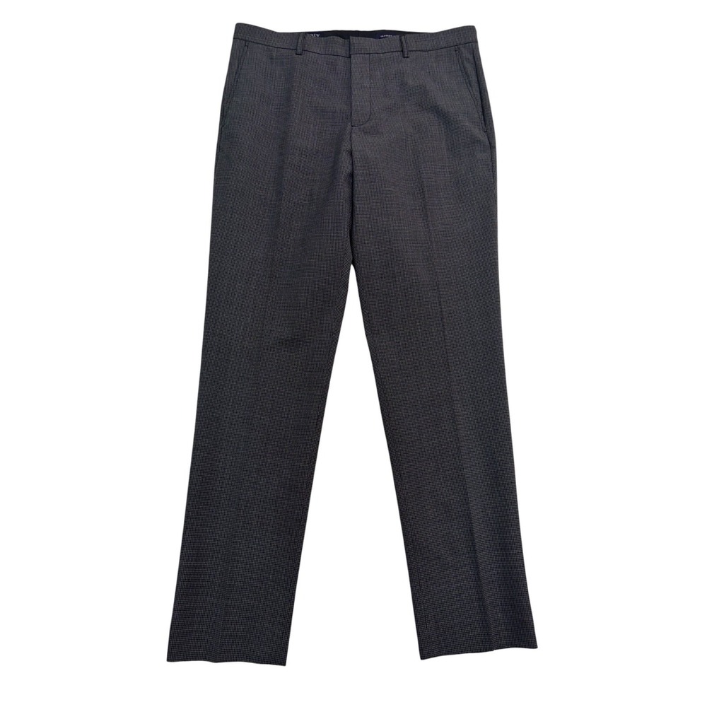 J Crew 33x32 Charcoal Gingham Tapered Dress Pants Trousers Thompson Wool Flat